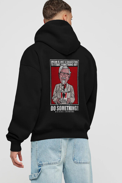 Ankhises Colonel Sanders Hanorac negru oversize cu glugă cu imprimeu pe spate Bărbați Femei