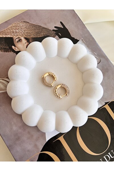 Rachel Zirkon Taşlı ve Burgulu Vip Gold Halka Küpe