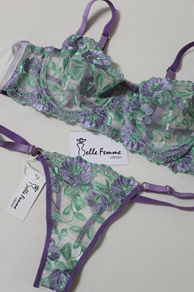 BELFEMCOLLECTİON Σετ σουτιέν Bralet Underwire Λιλά Πράσινο Floral
