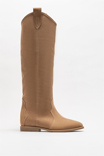 Elle Shoes Ταν Δερμάτινα Γυναικεία Μποτάκια Western