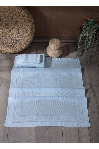 sarra Σετ 3 χαλιών Etamine με κρόσσια - Baby Blue