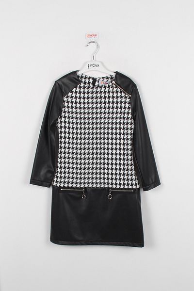 incity Δερμάτινο φόρεμα για κορίτσια με σχέδιο Houndstooth