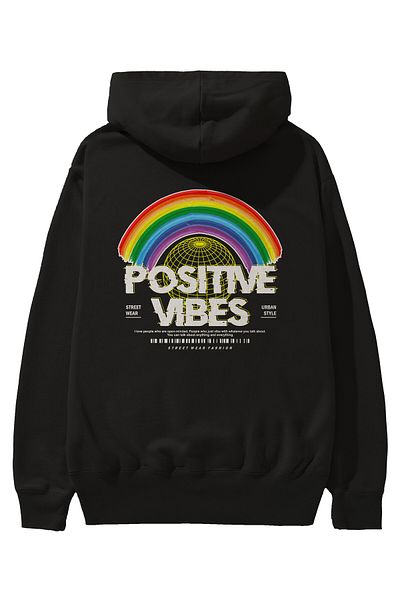 Ankhises Hanorac negru oversize cu glugă Positive Vibes - Bărbați Femei