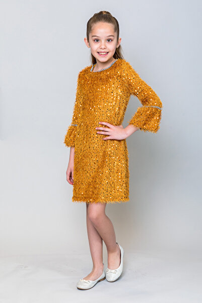 incity Kız Çocuk 3/4 Kol Payetli Abiye Elbise