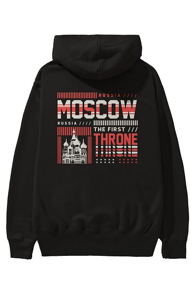 Ankhises Hanorac negru oversize cu glugă cu imprimeu pe spate Moscova Bărbați Femei