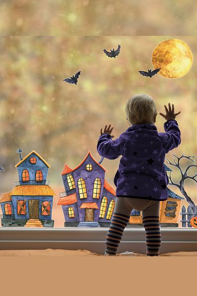 Sim Tasarım Halloween Halloween Party Fun Glass Wall Door Decoration Decorative Sticker Set