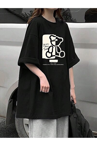 Adrift Tricou oversize cu desene animate și design grafic Seria Cartoon/Lette...