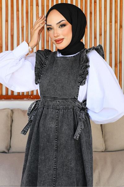 benguen 2090 Gilet-Kleid mit seitlicher Spitze, Schwarz