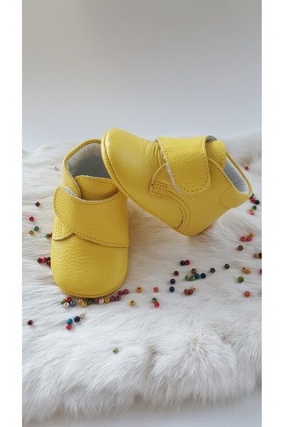 Hodore Genuine Leather Velcro Baby Boots Yellow