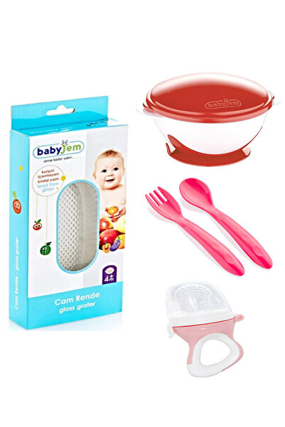 Babyjem طقم أطباق طعام وملعقة وشوكة باللون الوردي - لهاية فواكه وخضروات بطرف ...