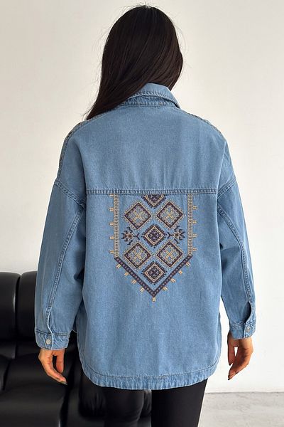 FEMELLE Jachetă de denim largi, cu broderie, cu buzunar dublu, cu apăsare