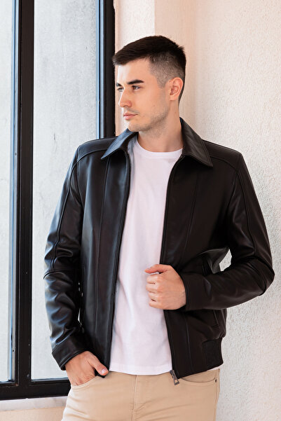 Hodore Porce Siyah Erkek Hakiki Deri Mont