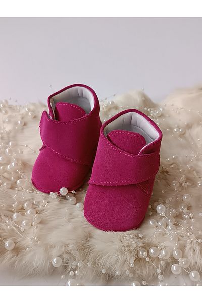 Hodore Genuine Leather Velcro Baby Boots Suede Fuchsia