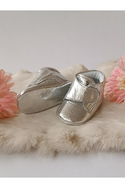 Hodore Genuine Leather Velcro Baby Boots Silver