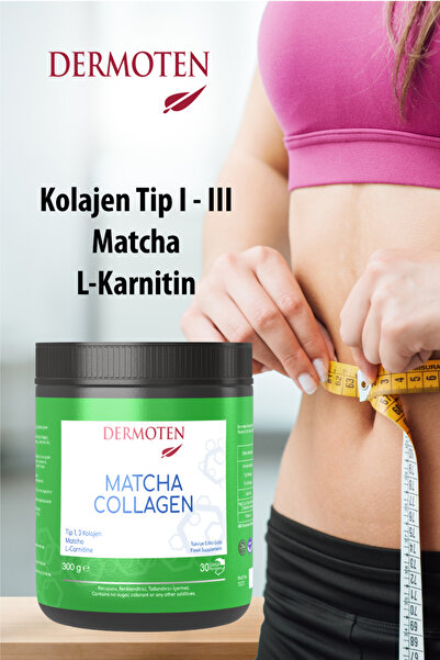 Dermoten Matcha Kolajen (tip 1, Tip 3 Kolajen, Matcha, L-karnitin) 30 X 10.000 Mg Toz Kolajen