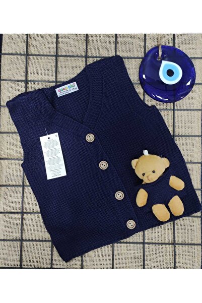 tinitins Teddy Bear Detailed Buttoned Knitwear Vest for Boys and Boys