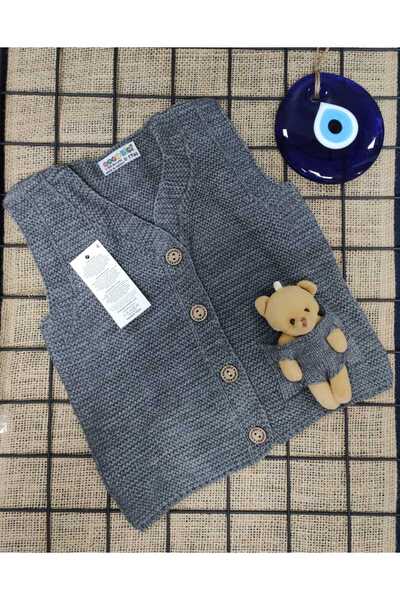 tinitins Ayıcık detaylı düğmeli triko yelek erkek çocuk-erkek bebek