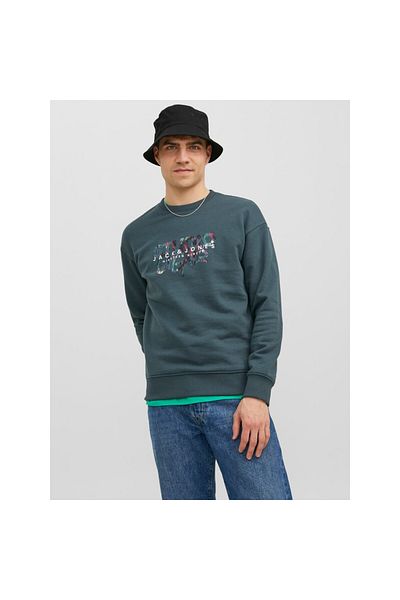 Jack & Jones Ανδρικό βαμβακερό φούτερ Jack&Jones Crew Neck Σκούρο Πράσινο 12242366