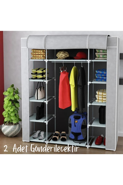 HOLTECH Çift Yandan Raflı Plastik Profilli Bez Dolap Kumaş Gardırop ( 2 Adet )