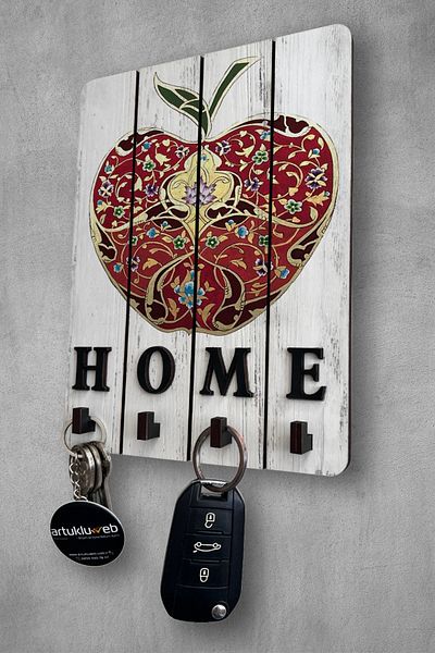 beedene - White Decorative Wood - Keychain Apple Painting Key Holder