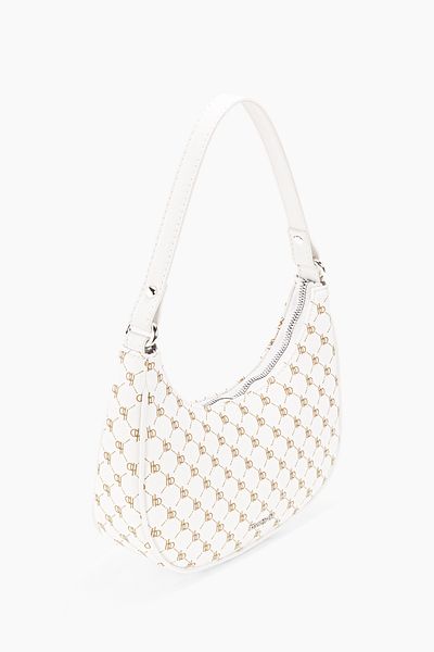Housebags Geantă de umăr ovală albă cu model cu logo pentru femei 240