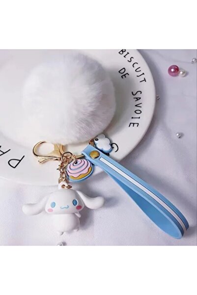 HobiShop Cinnamoroll Beyaz 3D Ponponlu Slikon Anahtarlık ve Çanta Aksesuarı