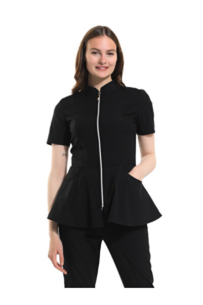 Wio Uniform Azelıa - Kadın Likralı Siyah Doktor Hemşire Cerrahi Üniforma Üst