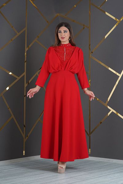 Matik Abiyem Hijab Scuba Crepe Design Long Evening Dress with Lace Pearl Accessories
