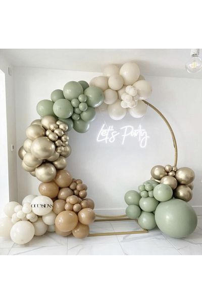 Çemrek Süs Parti Mildew Green Sea Sand Chrome White Gold Caramel Balloon Chain Set 100 pieces of balloons and chains