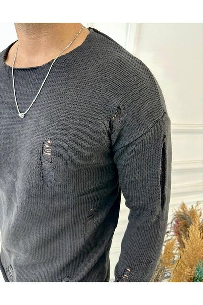 elkumoda Пуловер от естествено плетено памучно платно, не се топчи, скъсан детайл, лазерно изрязан трикотаж