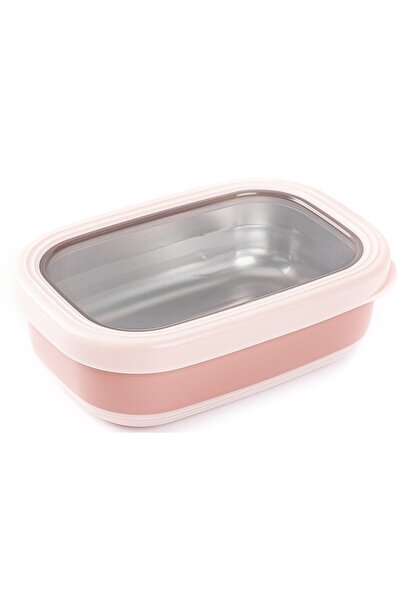 Tantitoni Tedemeı Pembe Paslanmaz Çelik Dikdörtgen Yemek Taşıma Kabı 470ml