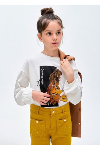 MAYORAL Tricou crem pentru fete cu maneca lunga
