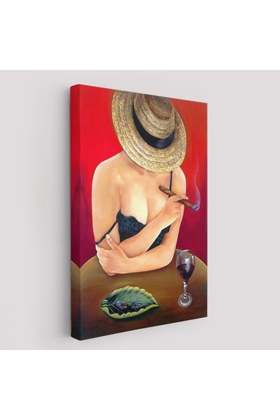 KanvasSepeti Şarap ve Puro İçen Sexi Kadın Yüksek Kaliteli Kanvas Canvas Tabl...