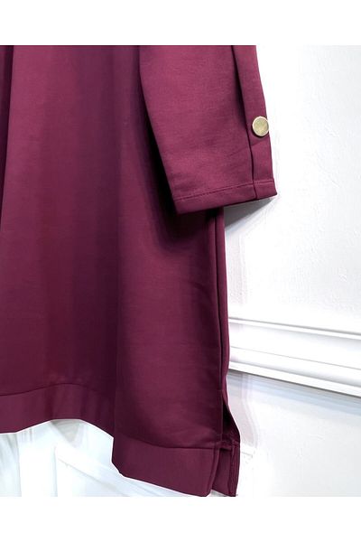 Aşkı Endam Aysima Two Thread Tunic with Buttoned Sleeves - Claret Red
