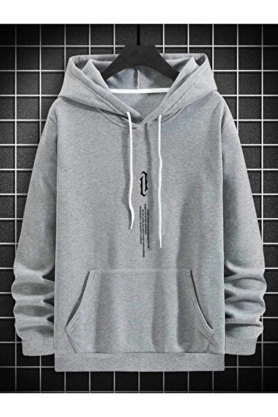 Espical سويت شيرت بقلنسوة بطبعة حروف عمودية للجنسين بجيب الكنغر