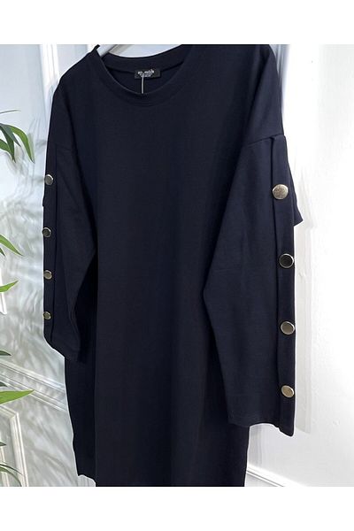 Aşkı Endam Aysima Two Thread Tunic with Cuffs and Button Detail - Navy Blue