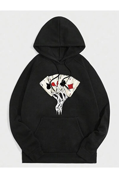 As Kart Baskılı Unısex Kapşonlu Sweatshirt