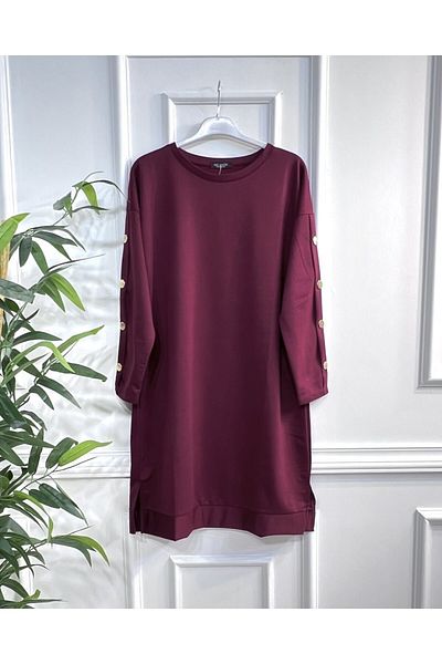 Aşkı Endam Aysima Two Thread Tunic with Buttoned Sleeves - Claret Red