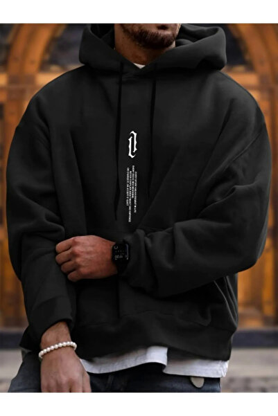 Espical سويت شيرت بقلنسوة بطبعة حروف عمودية للجنسين بجيب الكنغر