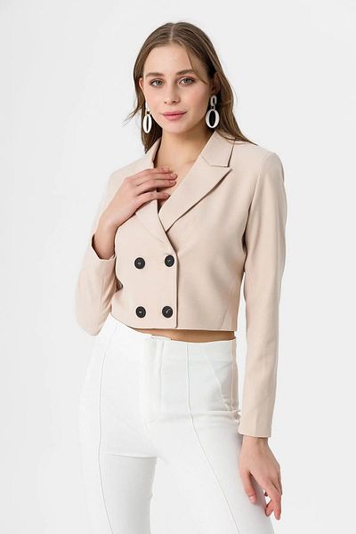 soi fashion Double Breasted Crop Blazer Jacket Stone