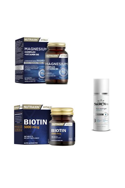 Nutraxin Magnesium Complex B6 60 Tablets +Biotin30 Tablets + Facial Cleansing Gel 100ml - Gift Package