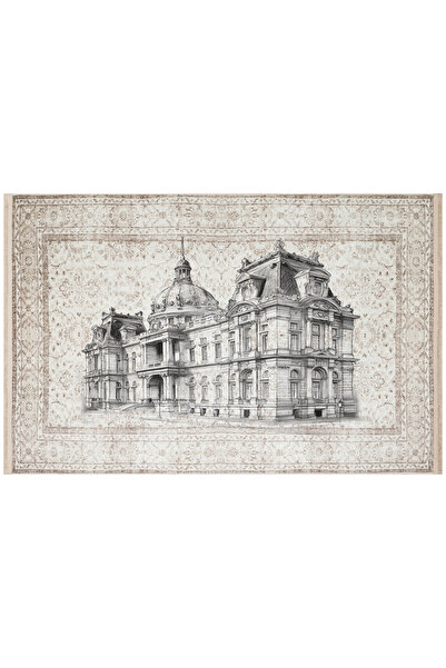 Rugs Modern Halı Vintage Beige Color City Drawing Themed Artistic Decorative ...