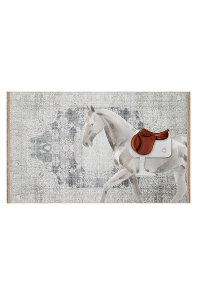 Rugs Modern Halı Διακοσμητικό χαλί με θέμα το άλογο σε γκρι αντίκα μοτίβο 1706
