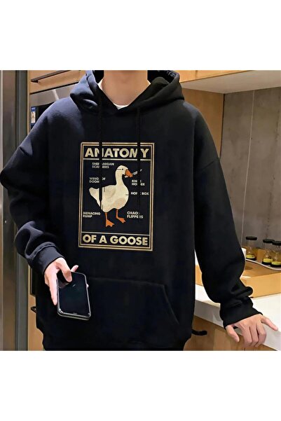 DEEFWEAR Duck Anatomy Printed Μαύρο Unisex Oversize φούτερ με κουκούλα -minga...