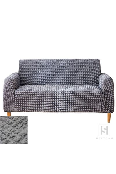 HEYTGAH Stretch Sofa Cover with 3-Person Long Skirt - Gray Color