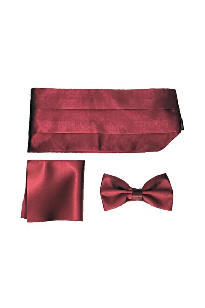 Elegante Cravatte Bordo Kuşak Papyon Seti Damatlık Smokin Kemeri