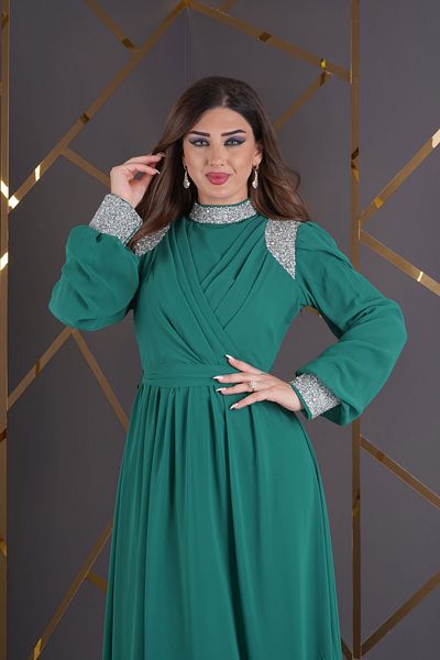 Matik Abiyem Hijab Chiffon Design Stone Accessory Dress Evening Dress