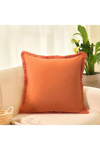 Bc Home Püsküllü Turuncu Lux Kare Dekoratif Kırlent Kılıfı 43 x 43 cm Iskandi...