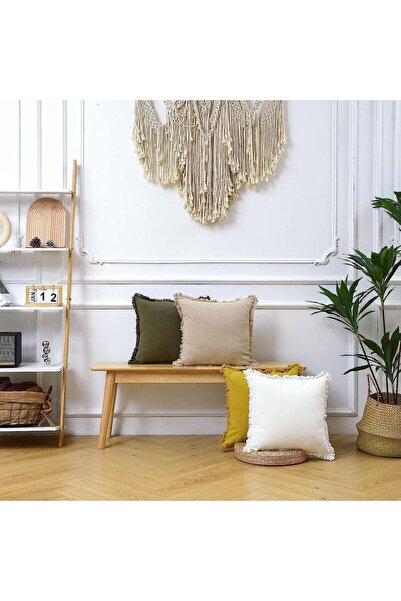 Bc Home Püsküllü Gri Lux Kare Dekoratif Kırlent Kılıfı 43 x 43 cm Iskandinav, Bohem