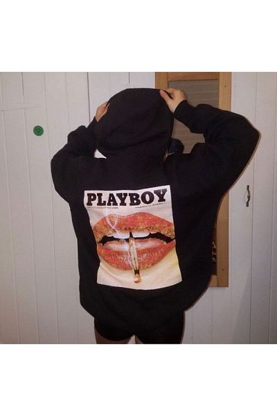 Combineman35 Hanorac oversize cu glugă cu imprimeu Playboy negru unisex